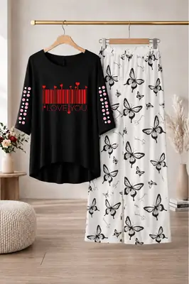 2 Pcs Women's Stitched Cotton Jersey Printed Night Suit thumbnail 3