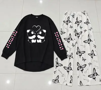 2 Pcs Women's Stitched Cotton Jersey Printed Night Suit thumbnail 2