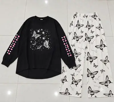 2 Pcs Women's Stitched Cotton Jersey Printed Night Suit thumbnail 2
