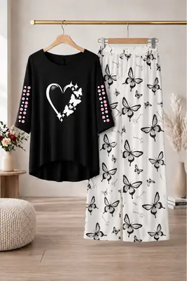 2 Pcs Women's Stitched Cotton Jersey Printed Night Suit thumbnail 3