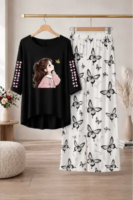 2 Pcs Women's Stitched Cotton Jersey Printed Night Suit