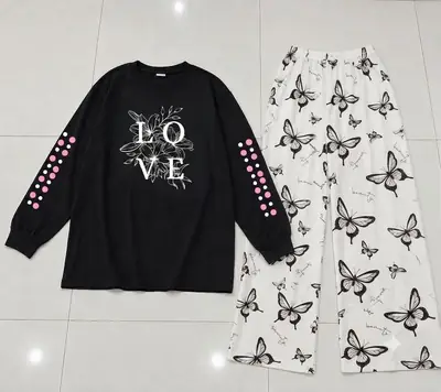 2 Pcs Women's Stitched Cotton Jersey Printed Night Suit thumbnail 2