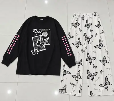2 Pcs Women's Stitched Cotton Jersey Printed Night Suit thumbnail 2