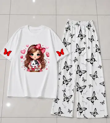 2 Pcs Women's Stitched Jersey Printed Night Suit thumbnail 2