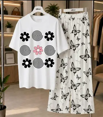 2 Pcs Women's Stitched Jersey Printed Night Suit thumbnail 3