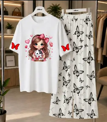 2 Pcs Women's Stitched Jersey Printed Night Suit