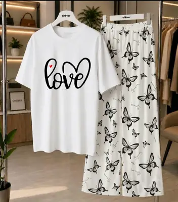 2 Pcs Women's Stitched Jersey Printed Night Suit