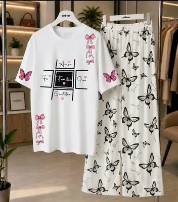 2 Pcs Women's Stitched Jersey Printed Night Suit thumbnail 3