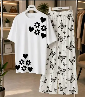 2 Pcs Women's Stitched Jersey Printed Night Suit