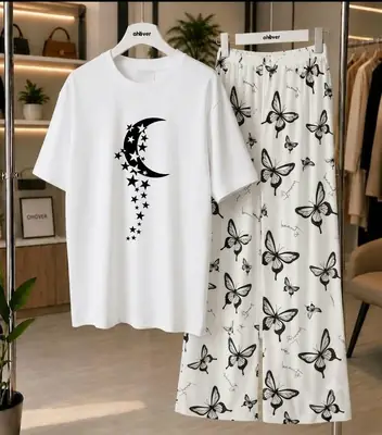 2 Pcs Women's Stitched Jersey Printed Night Suit