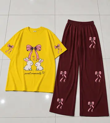 2 Pcs Women's Stitched Cotton Jersey Printed Night Suit thumbnail 3