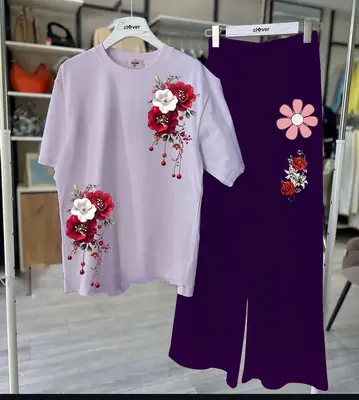 2 Pcs Women's Stitched Cotton Jersey Printed Night Suit thumbnail 4