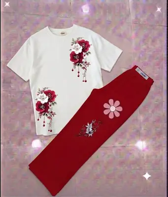 2 Pcs Women's Stitched Cotton Jersey Printed Night Suit thumbnail 3
