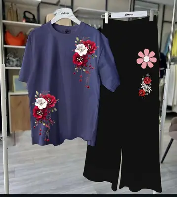 2 Pcs Women's Stitched Cotton Jersey Printed Night Suit thumbnail 4