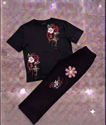 2 Pcs Women's Stitched Cotton Jersey Printed Night Suit thumbnail 3