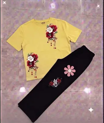 2 Pcs Women's Stitched Cotton Jersey Printed Night Suit thumbnail 3
