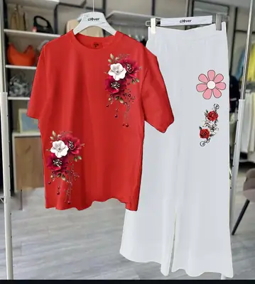 2 Pcs Women's Stitched Cotton Jersey Printed Night Suit thumbnail 4