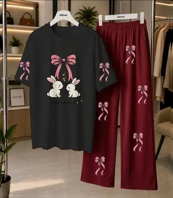 2 Pcs Women's Stitched Cotton Jersey Printed Night Suit