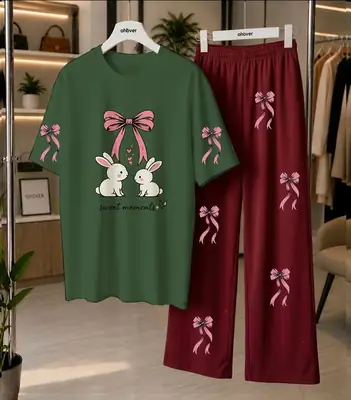 2 Pcs Women's Stitched Cotton Jersey Printed Night Suit