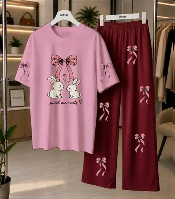 2 Pcs Women's Stitched Cotton Jersey Printed Night Suit