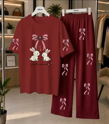 2 Pcs Women's Stitched Cotton Jersey Printed Night Suit