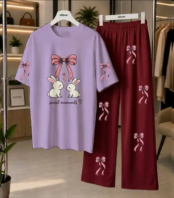 2 Pcs Women's Stitched Cotton Jersey Printed Night Suit