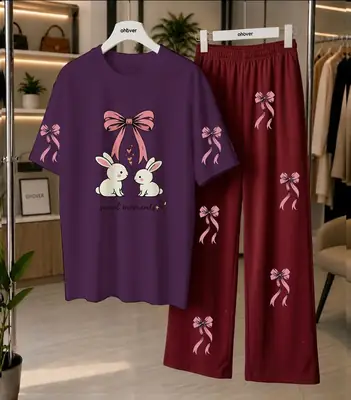 2 Pcs Women's Stitched Cotton Jersey Printed Night Suit