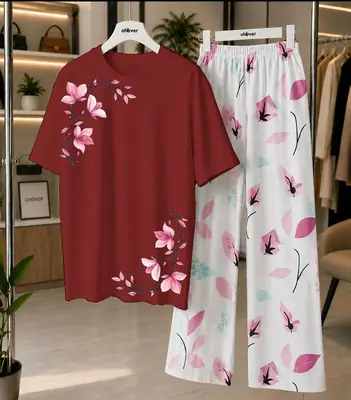2 Pcs Women's Stitched Cotton Jersey Printed Night Suit thumbnail 4