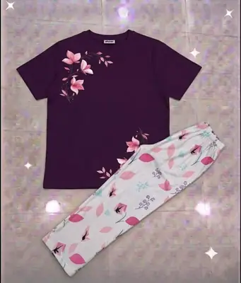 2 Pcs Women's Stitched Cotton Jersey Printed Night Suit thumbnail 3