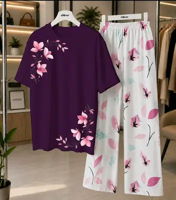 2 Pcs Women's Stitched Cotton Jersey Printed Night Suit thumbnail 4