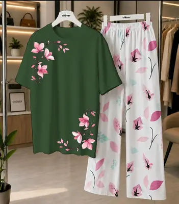 2 Pcs Women's Stitched Cotton Jersey Printed Night Suit thumbnail 4