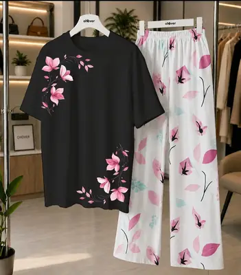 2 Pcs Women's Stitched Cotton Jersey Printed Night Suit thumbnail 4