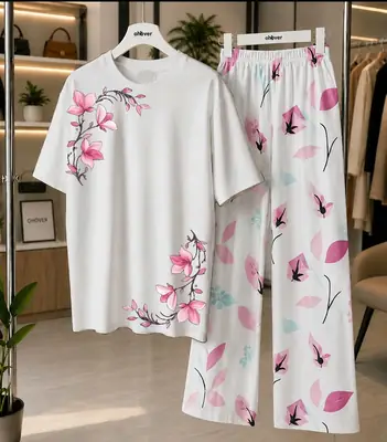2 Pcs Women's Stitched Cotton Jersey Printed Night Suit thumbnail 5