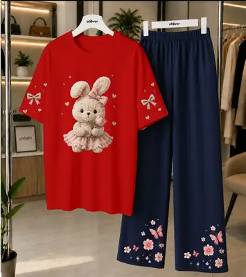 2 Pcs Women's Stitched Cotton Jersey Printed Night Suit