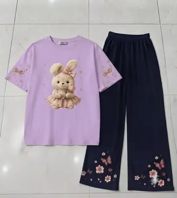 2 Pcs Women's Stitched Cotton Jersey Printed Night Suit thumbnail 3