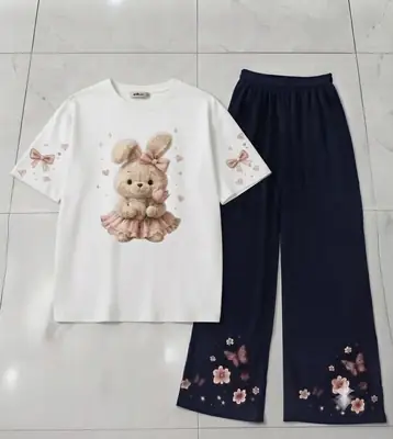 2 Pcs Women's Stitched Cotton Jersey Printed Night Suit thumbnail 3