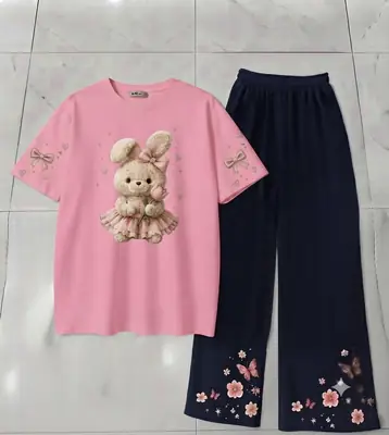 2 Pcs Women's Stitched Cotton Jersey Printed Night Suit thumbnail 3