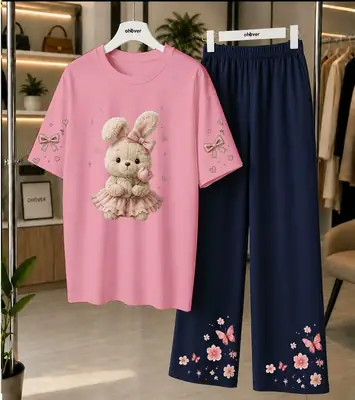 2 Pcs Women's Stitched Cotton Jersey Printed Night Suit thumbnail 4