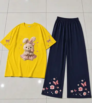 2 Pcs Women's Stitched Cotton Jersey Printed Night Suit thumbnail 3