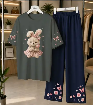 2 Pcs Women's Stitched Cotton Jersey Printed Night Suit
