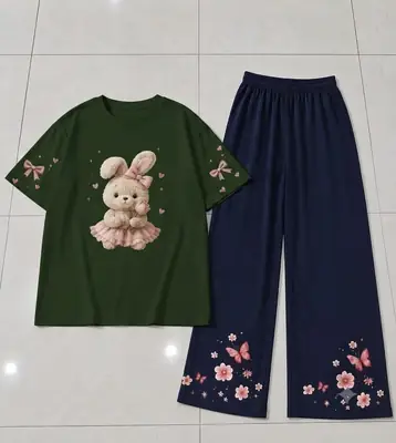 2 Pcs Women's Stitched Cotton Jersey Printed Night Suit thumbnail 3