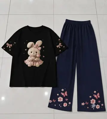 2 Pcs Women's Stitched Cotton Jersey Printed Night Suit thumbnail 3