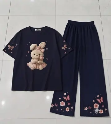 2 Pcs Women's Stitched Cotton Jersey Printed Night Suit thumbnail 3