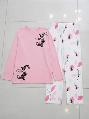 2 Pcs Women's Stitched Jersey Printed Night Suit thumbnail 2
