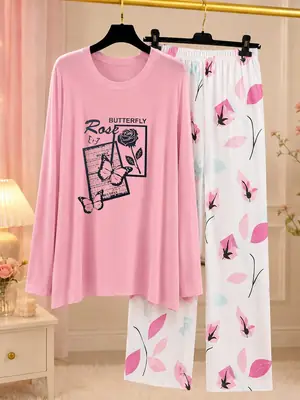 2 Pcs Women's Stitched Jersey Printed Night Suit