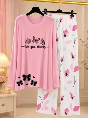 2 Pcs Women's Stitched Jersey Printed Night Suit