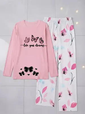 2 Pcs Women's Stitched Jersey Printed Night Suit thumbnail 2