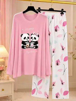 2 Pcs Women's Stitched Jersey Printed Night Suit
