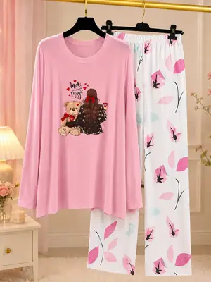2 Pcs Women's Stitched Jersey Printed Night Suit