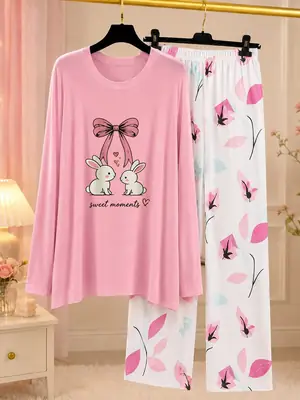 2 Pcs Women's Stitched Jersey Printed Night Suit